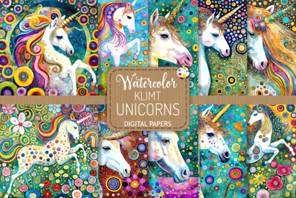 Download Klimt Unicorns - Watercolor Paintings - Watercolor paintings Collection