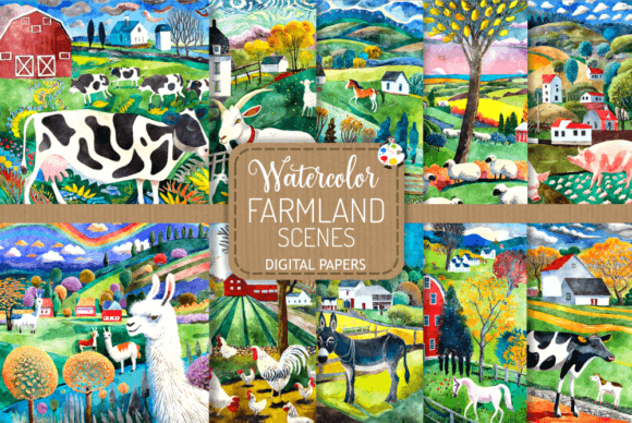Download Farmland Scenes - Watercolor Paintings - Watercolor paintings Collection