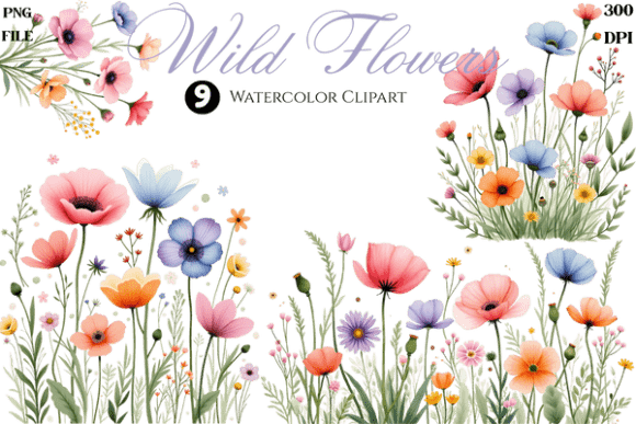 Download Watercolor Wild Flowers Cliparts Bundle - Cliparts Collection