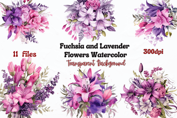 Download Fuchsia and Lavender Flowers Watercolor - Lavender flowers Collection