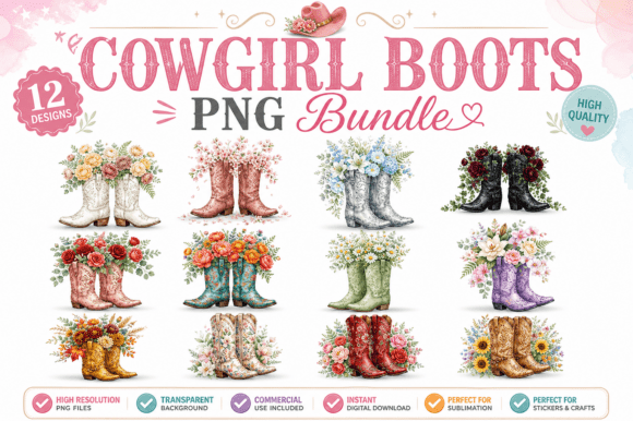 Download Cowgirl Boots Floral PNG Bundle - Floral png bundle Collection