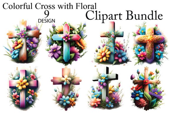 Download Colorful Cross with Floral Png Bundle - Floral png bundle Collection
