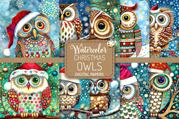 Download Christmas Owls - Watercolor Paintings - Watercolor paintings Collection