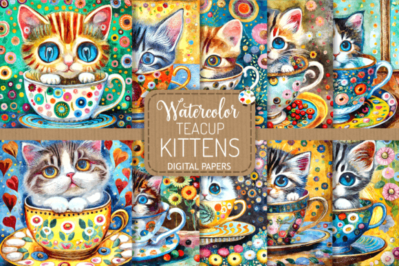 Download Teacup Kittens - Watercolor Paintings - Watercolor paintings Collection